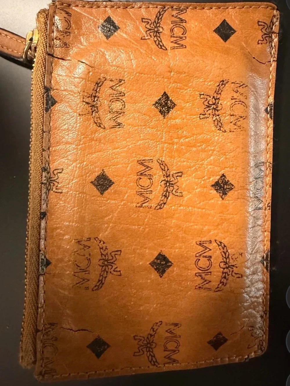 MCM Cognac/Tan Logo Zip Wallet